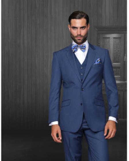Men'S 3 Piece Indigo ~ Bright Blue Blue Vested Suit