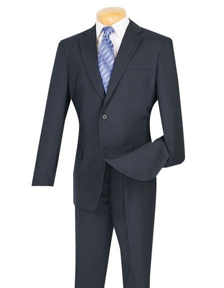 Men's Cheap Priced Dark Navy Blue Suit For Men 2 Button Slim Fit Suit With Flat Front Pant Cheap Suits For Men