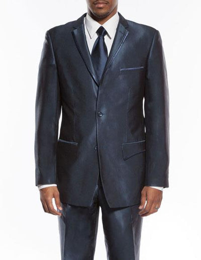 Men's Navy Blue slim fit trimmed lapel wedding prom tuxedo