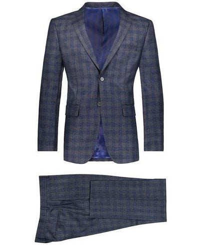 Men's Navy 2 Button Suit Window Pane Blazer