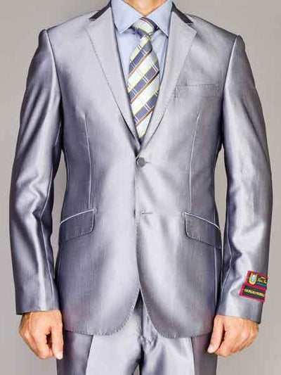 Men's Slim Fit Suit - Fitted Suit - Skinny Suit Men's Two Piece Silver Classic Fit Sharkskin Solid Italian Styled Suit