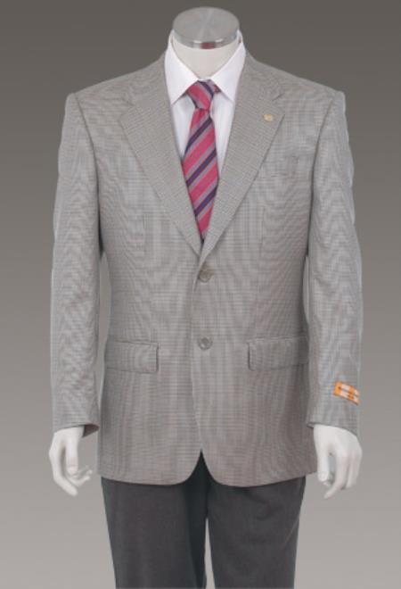 Men's Sport Coat Jacket Blazer 100% Wool Patterned Fabric Two Button Grey