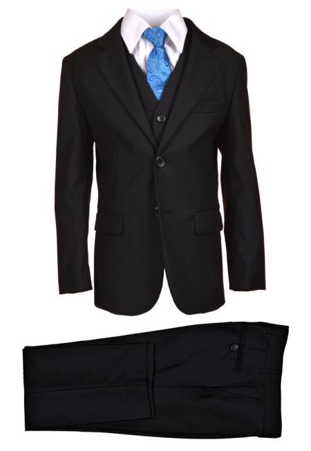 Black Boys Husky Suit Cut Vested Suit main image 1