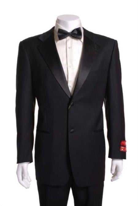 Black 2 Button Wool Tuxedo without pleat flat front Pants