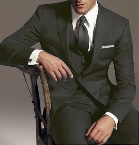 Charcoal Grey Men's 2 Btn Vested 3PC Hand sewn buttonholes Peaked collar Suit ~ 795 on sale $249 - Three Piece Suit