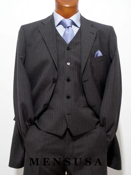 Men's Super Stylish Stunning Charcoal Gray Pinstripe 3 Pieces Vested Suits Available in 2 or 3 buttons - Three Piece Suit