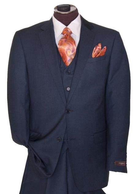 Big & Tall XL Men's 2 Button  Wool Dark Navy blue Suit For Men main image 1