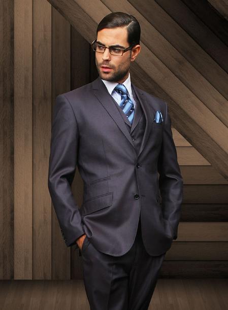 Men's Slim 2 Button Dark Navy Vested Suit Comes With Free Shirt & Tie