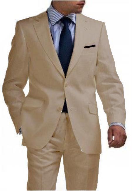 Men's Tan 2 Button Tapered Cut Half Lined Suit - Mens Linen Suit