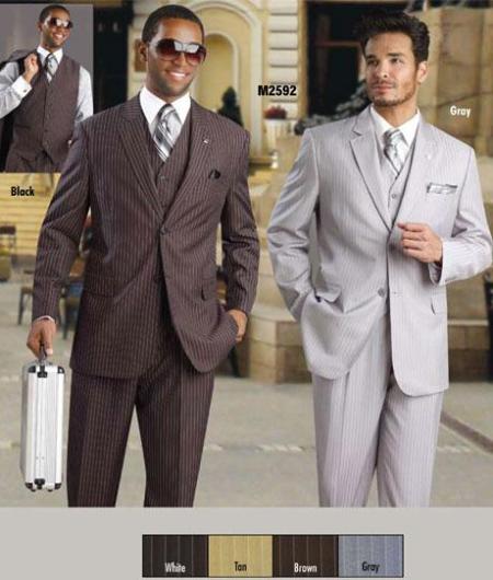 Bold Chalk Pronounce Gangster Pinstripe 3 Button Vested Wide Leg Pants Navy Blue main image 1