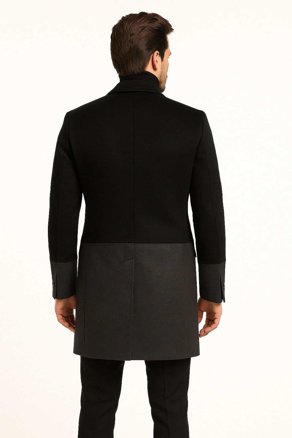 Two-Tone Double-Breasted Wool Overcoat