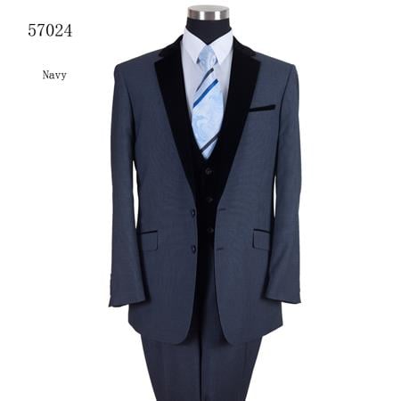 Two Tones Black Lapeled Vested Formal Dinner Suit Dark Navy Fashion Tuxedo For Men - Three Piece Suit