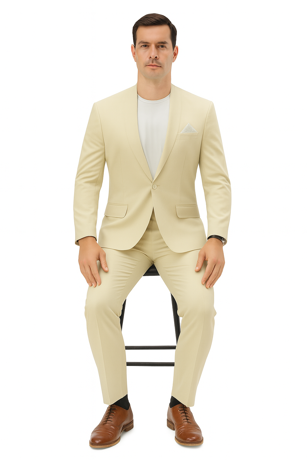 Two Piece Linen Suit Hybrid Fit No Collar