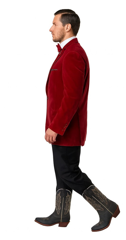 Red Classic Velvet Two Button Blazer