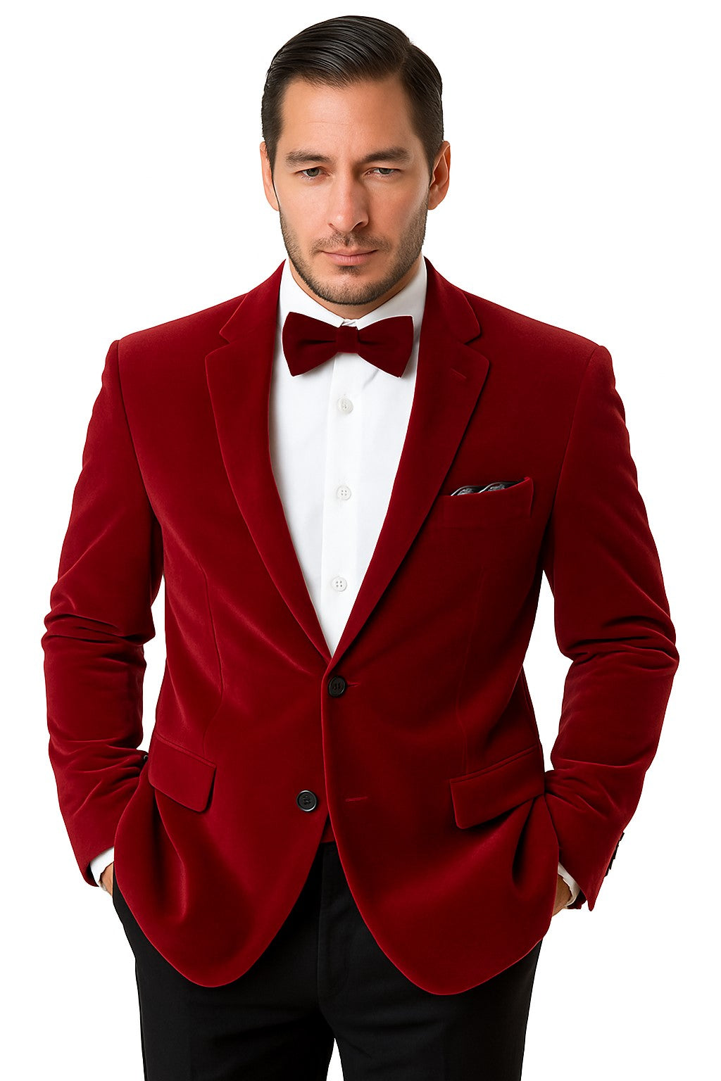 Red Classic Velvet Two Button Blazer