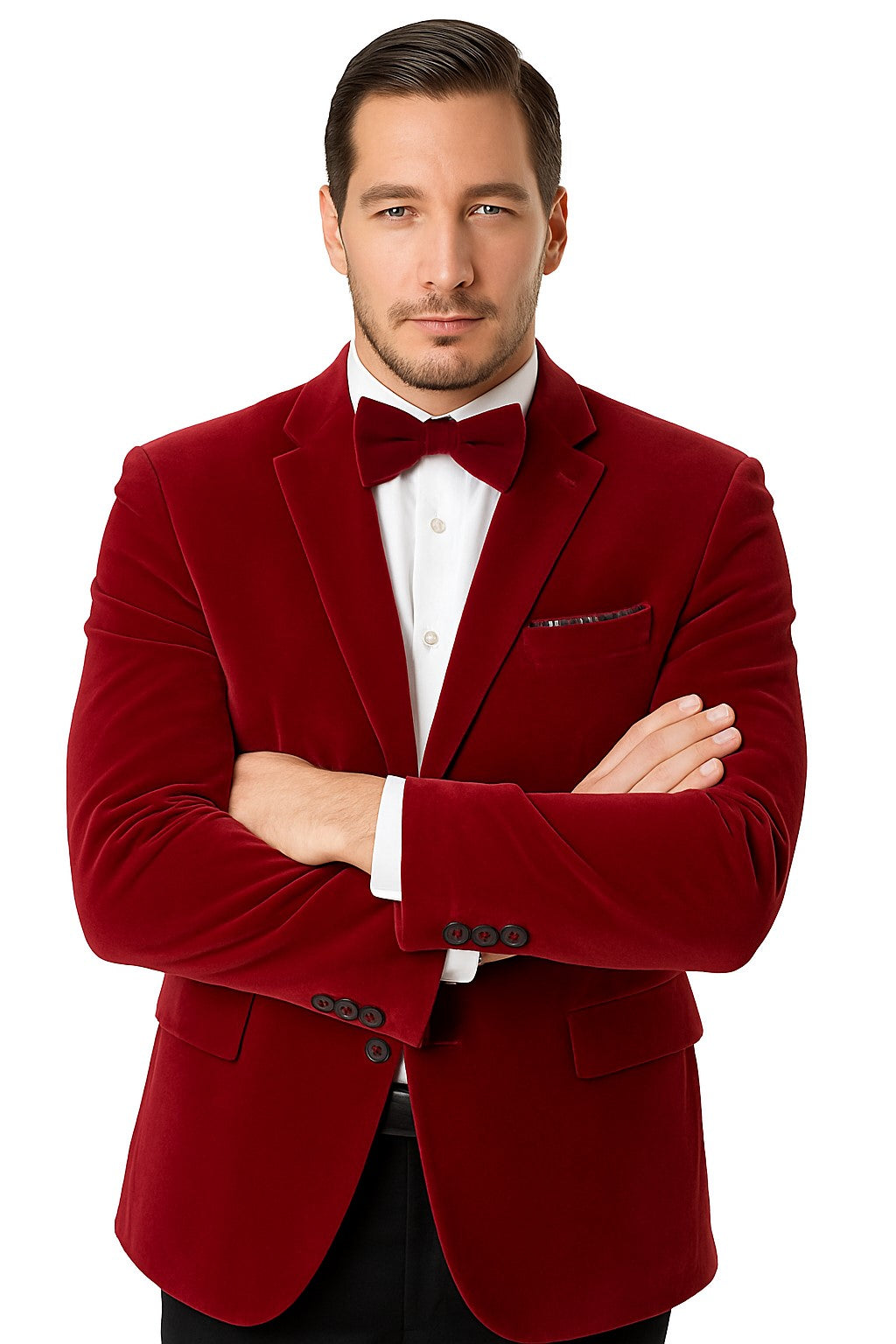 Red Classic Velvet Two Button Blazer