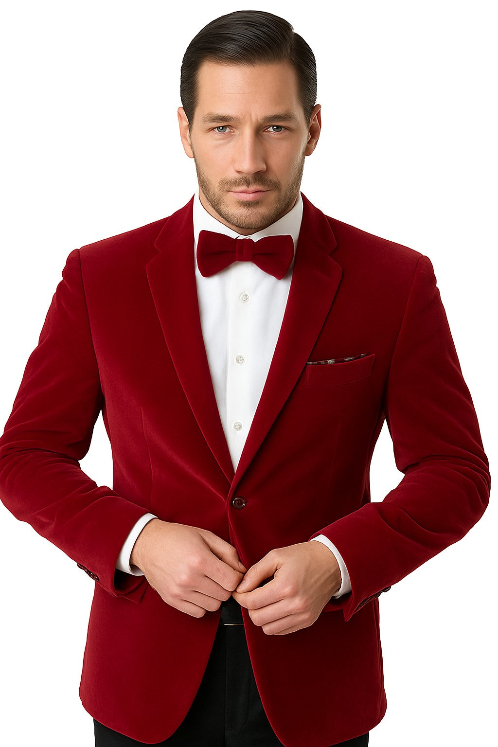 Red Classic Velvet Two Button Blazer