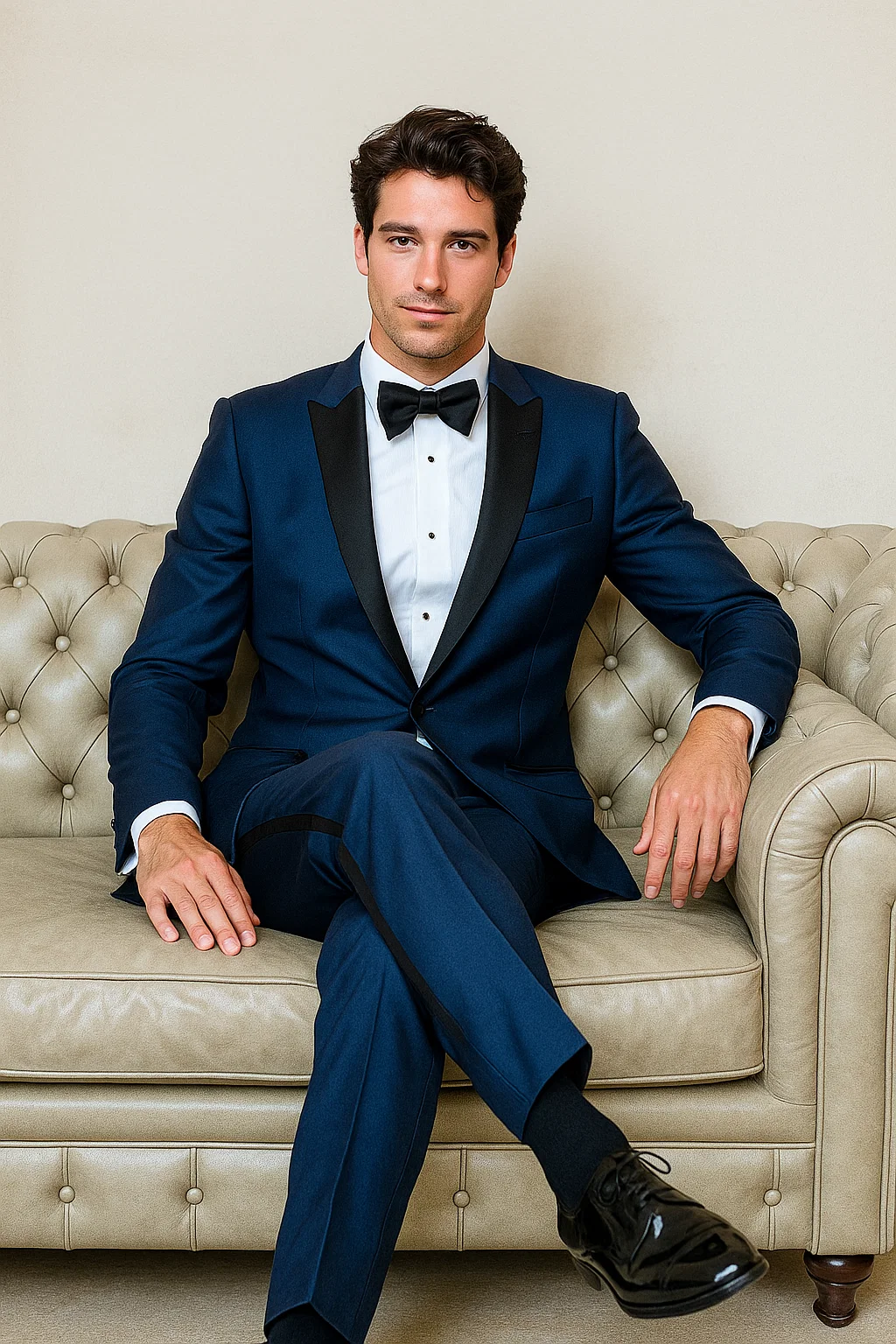 Two Button Shawl Trim Lapel Navy Blue