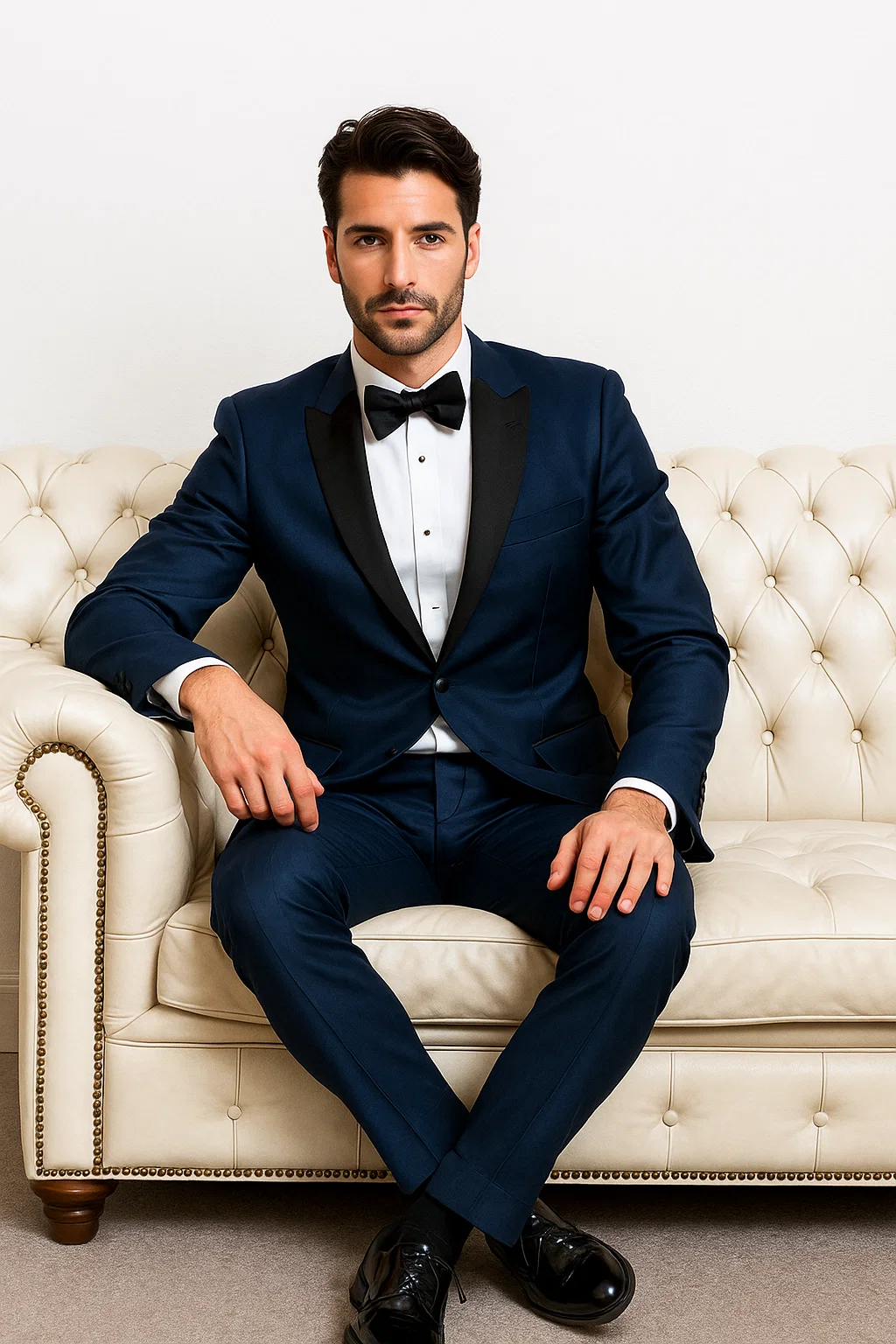 Two Button Shawl Trim Lapel Navy Blue