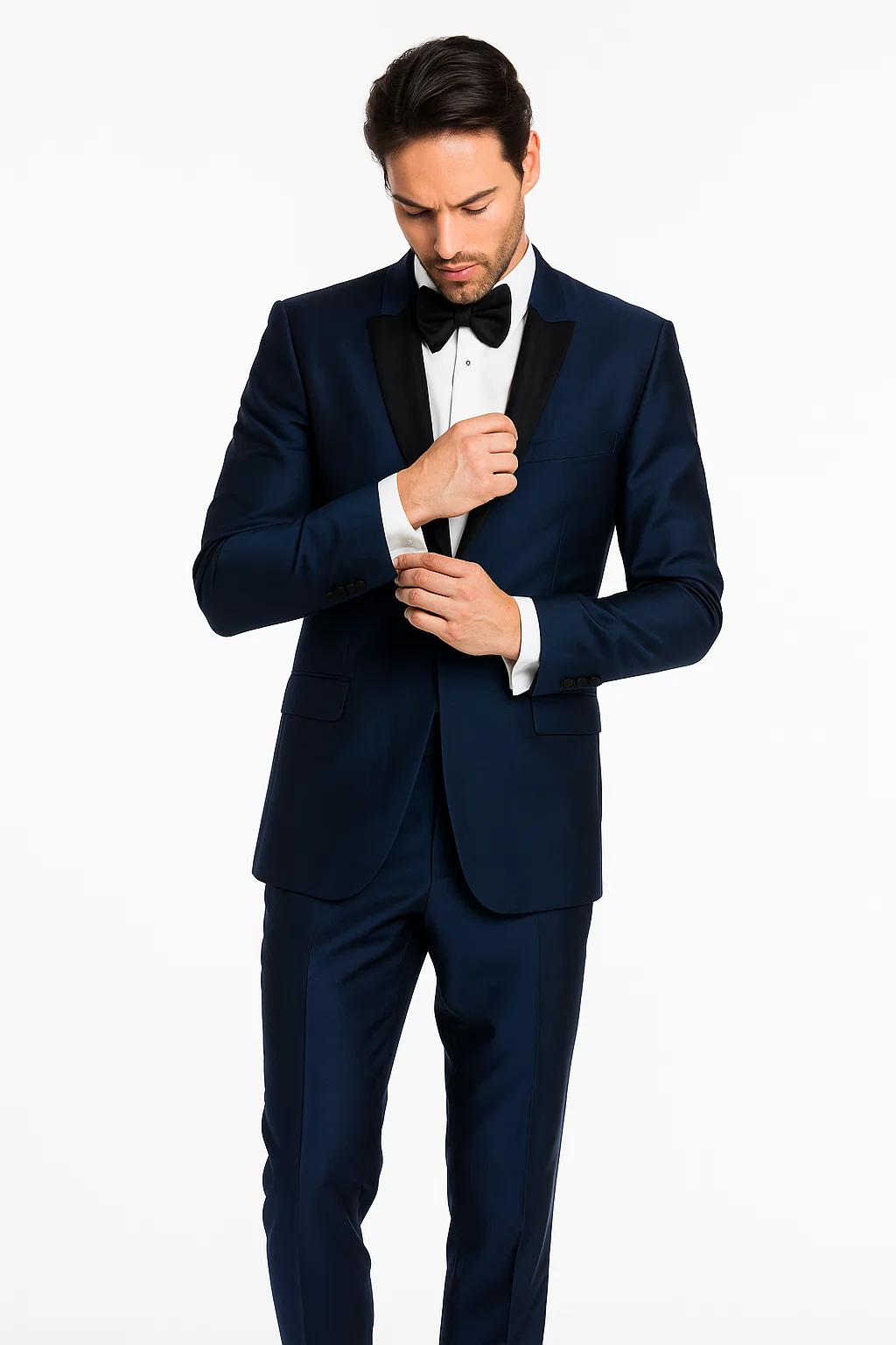 Two Button Shawl Trim Lapel Navy Blue