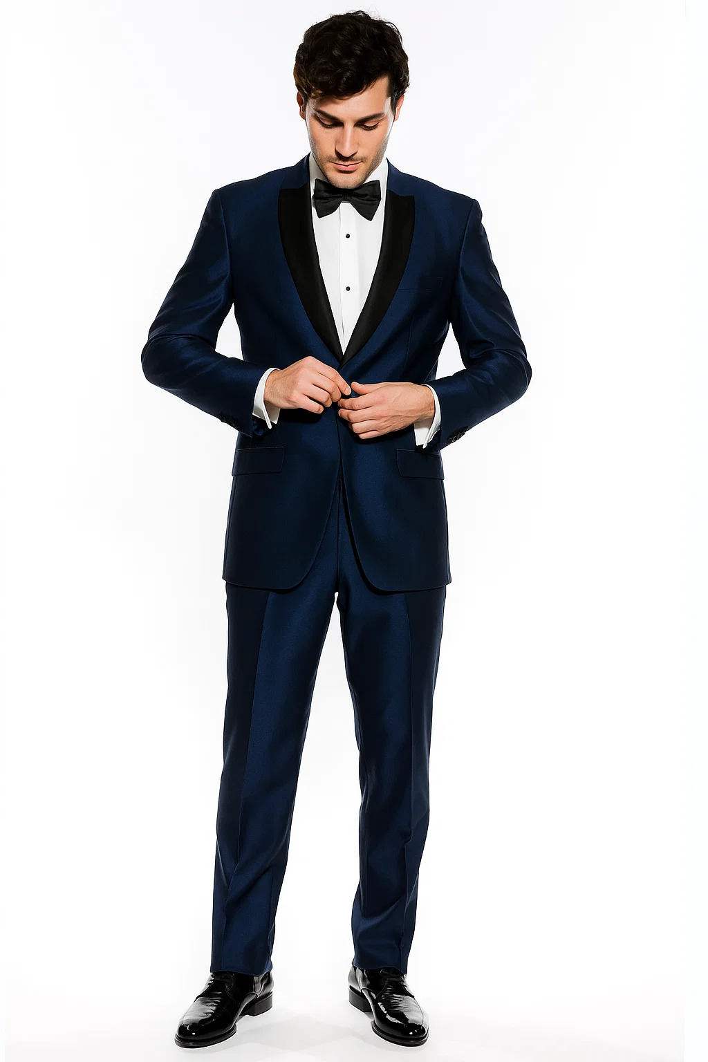 Two Button Shawl Trim Lapel Navy Blue