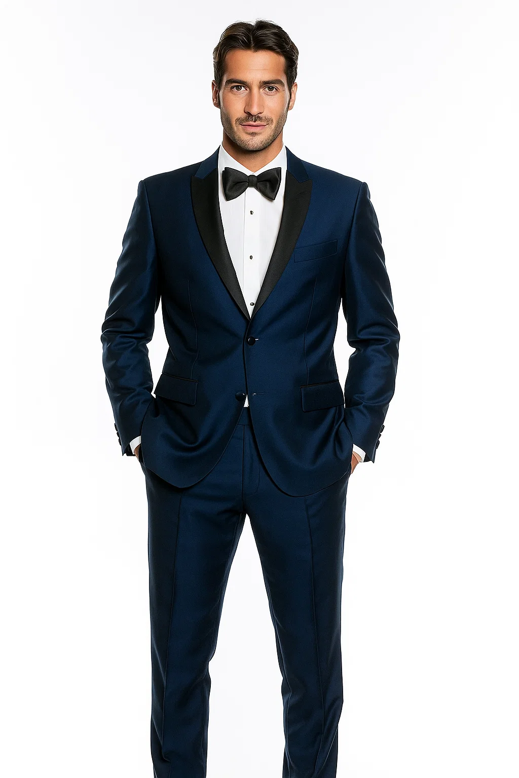 Two Button Shawl Trim Lapel Navy Blue
