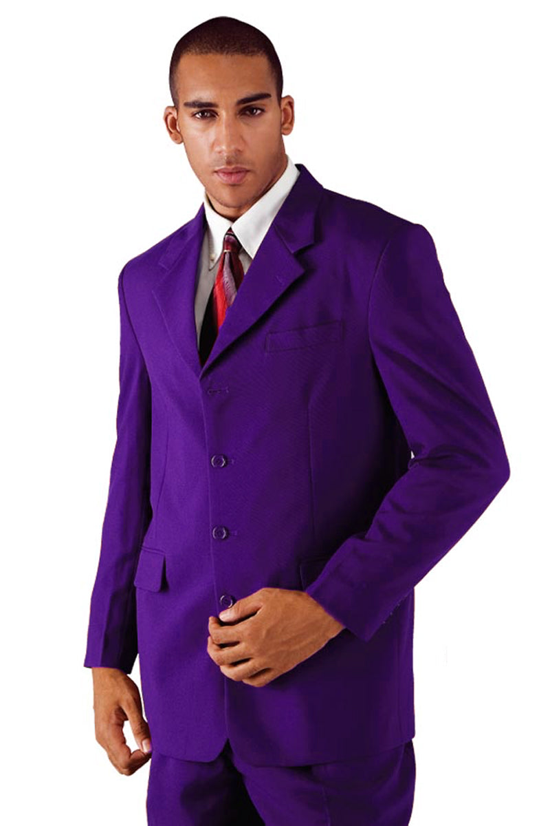 4 Button Purple Polyester Suit for Men