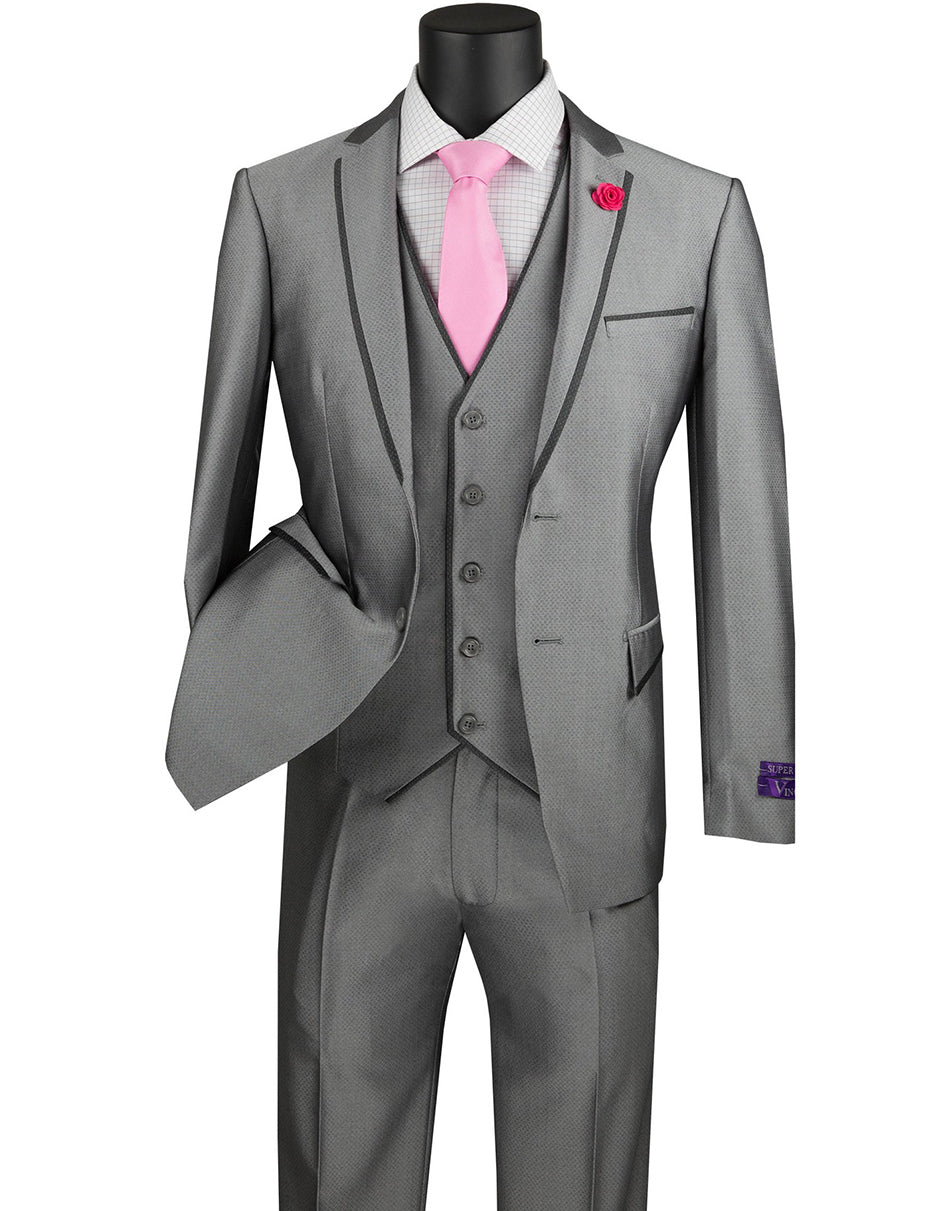 Grey Sharkskin Ultra Slim Tuxedo with Satin Trim