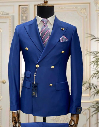 Double Breasted Midnight Blue Suit Gold Buttons
