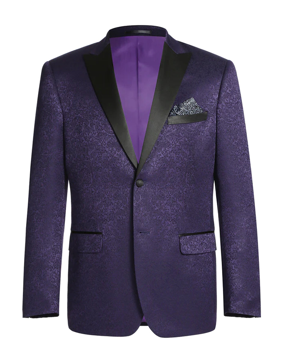 Satin Peak Lapel Paisley Prom Blazer Purple