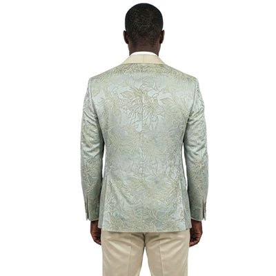 Men's Skinny Fit Jacquard 3 Piece Tuxedo with Double Breasted Vest - Sage