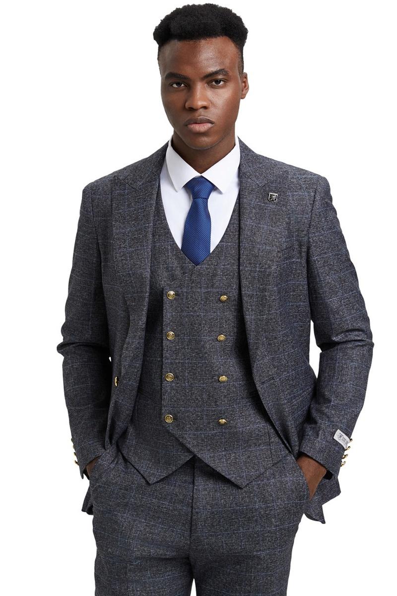 Stacy Adams Charcoal Windowpane Suit with Vest