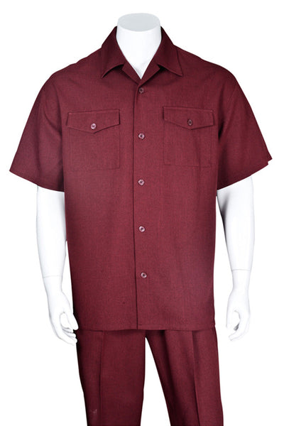 Mens Short Sleeve Patch Pocket Walking Suit in Burgundy