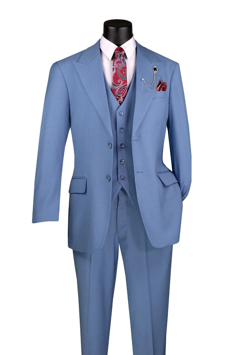 Dusty Blue 3 Piece Suit with Vest by Vinci