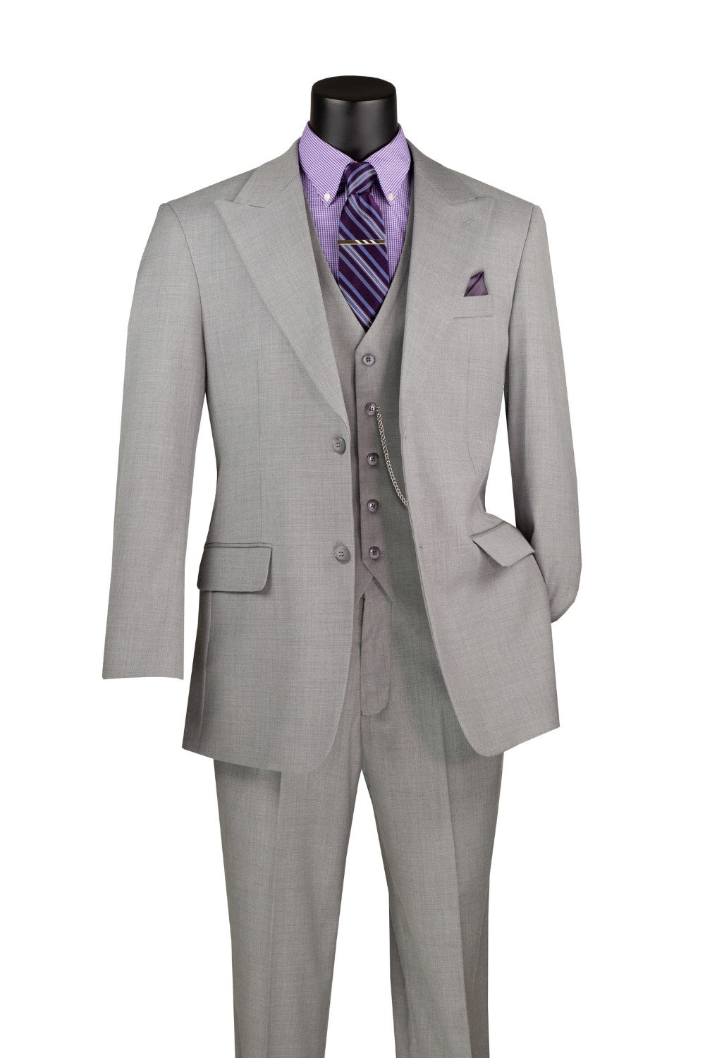 Light Gray 3 Piece Regular Fit Suit with Vest