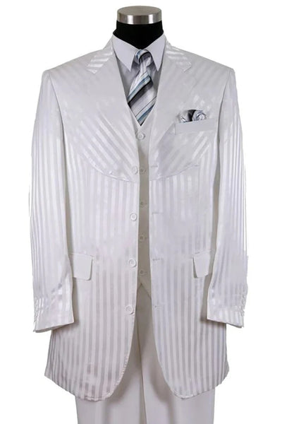 White 4-Button Semi Wide Leg Wedding Suit