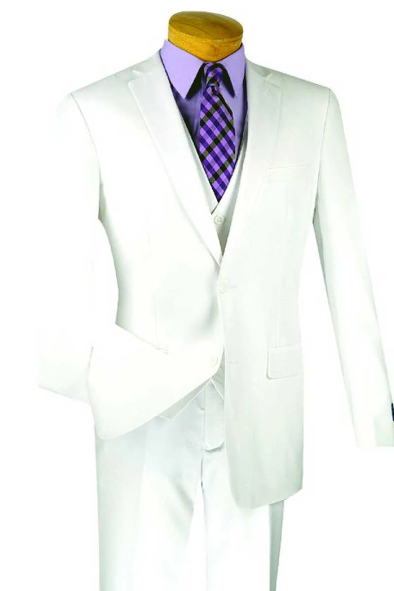 Slim Fit White 2-Button Vested Suit for Men