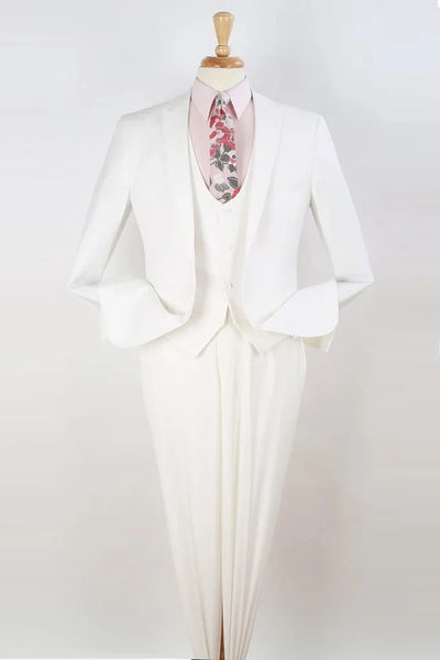 White One Button Slim Fit Vested Suit