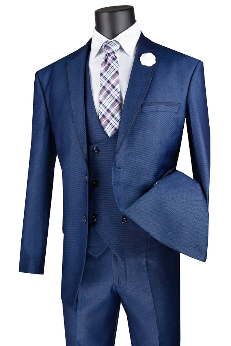 Navy 2 Button Vested Tuxedo with Satin Trim