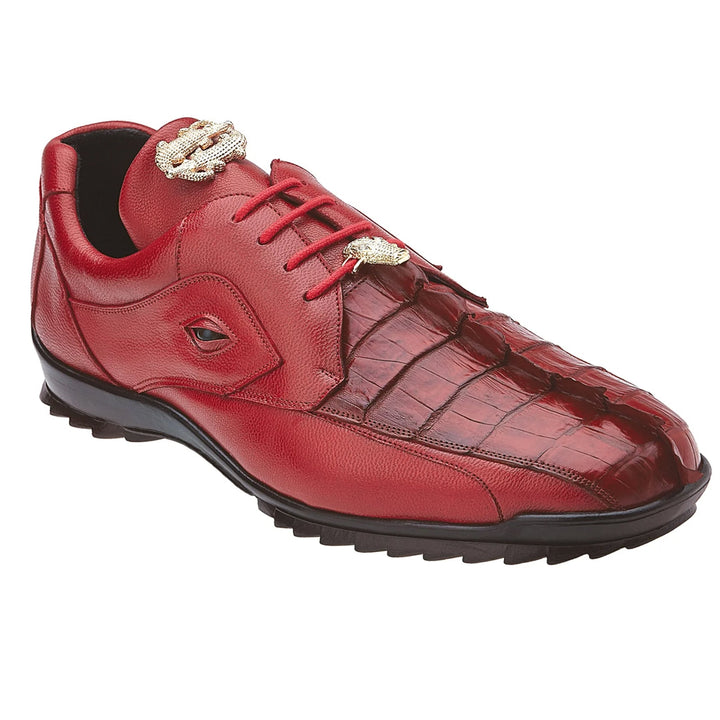 Belvedere Vasco Calf & Crocodile Hornback Sneaker Red