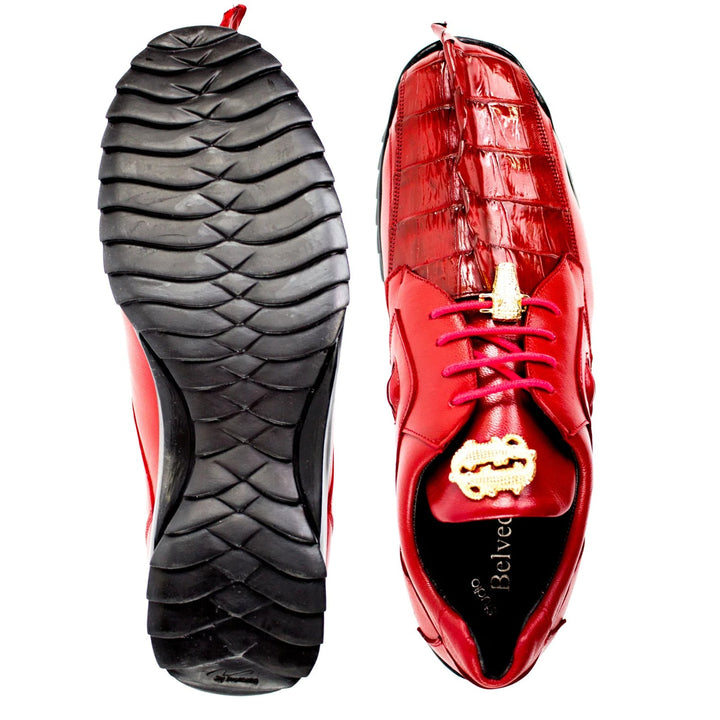 Belvedere Vasco Calf & Crocodile Hornback Sneaker Red
