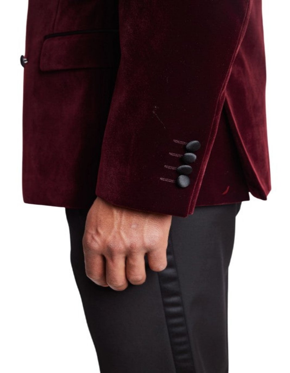 Double Breasted Velvet Tuxedo Suit in Maroon
