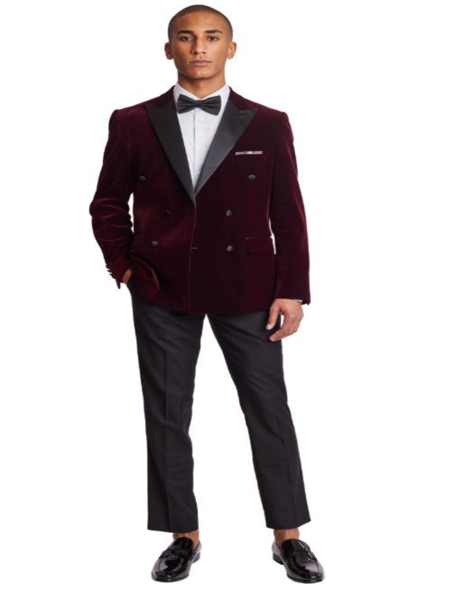 Double Breasted Velvet Tuxedo Suit in Maroon