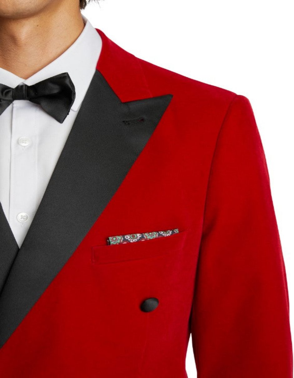 Red Velvet Double Breasted Tuxedo Set