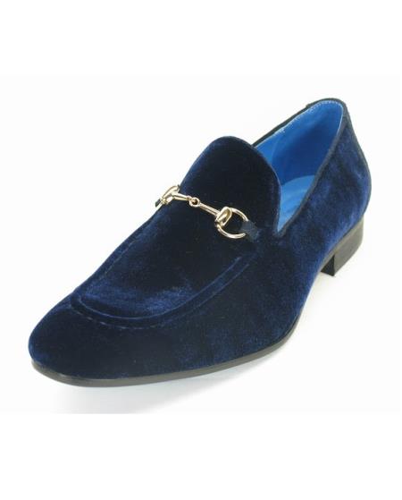 Men's Fashionable Carrucci Velvet Navy Slip On Style Shoes With Buckle