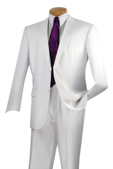 Vinci Men's 2 Button White Suit Flat Front Pants