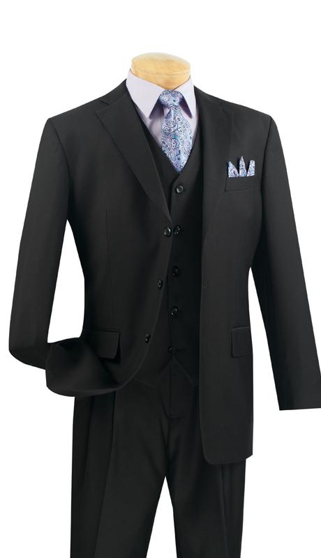 3 Button Black Vested Suit with Pinstripe Pants