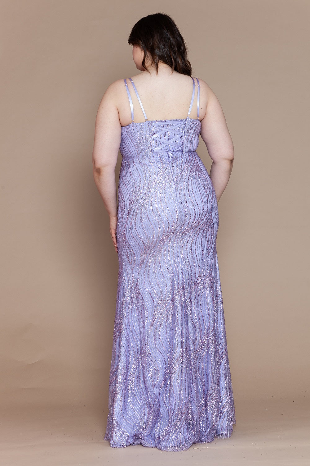 Poly USA W1166 Plus Size Lace Bodice Satin Gown