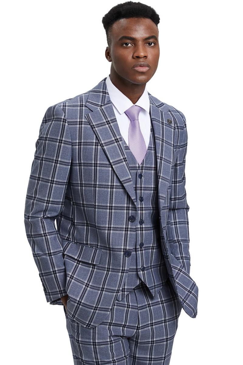 Stacy Adams Two Button Glen Plaid Suit in Grey