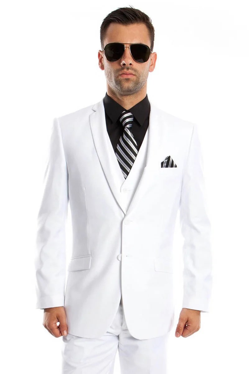 Men's White Slim Fit Vested Wedding Suit